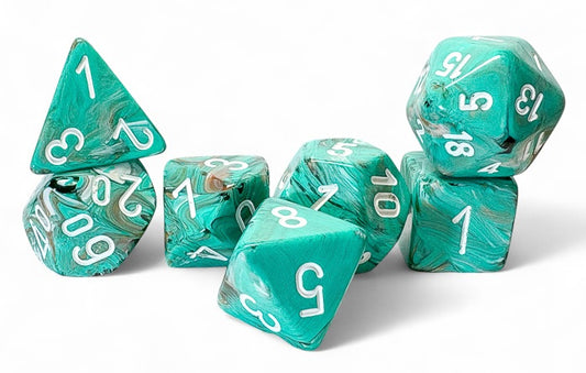 Marble: Mega-hedral Oxi-Copper/white 7-Die Set