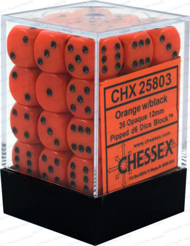 Opaque: 12mm D6 Orange/Black (36)