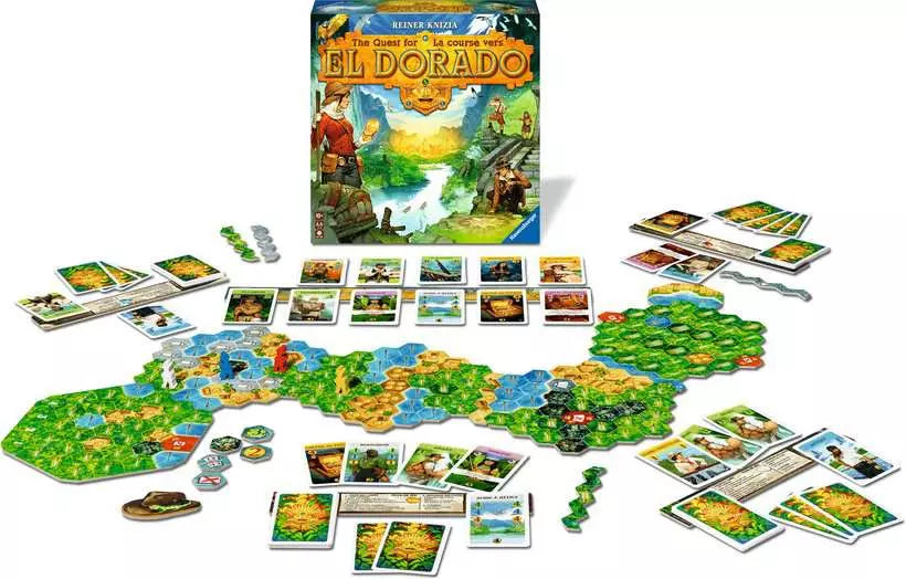 Board game set with 'El Dorado' box on a white background