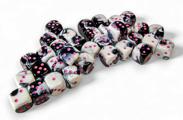 Gemini: 12mm d6 Black-White/pink Dice Block (36 dice)