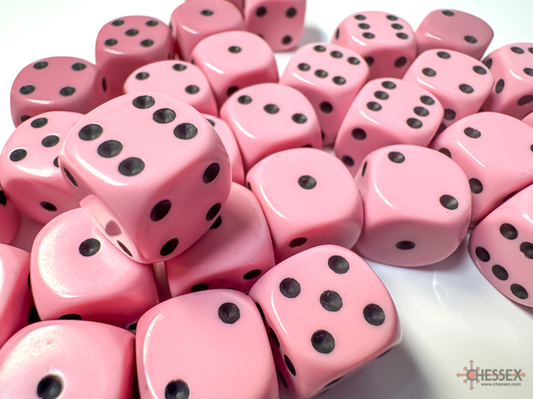 Pastel Pink/black Opaque 12mm d6 Dice Block (36 dice)