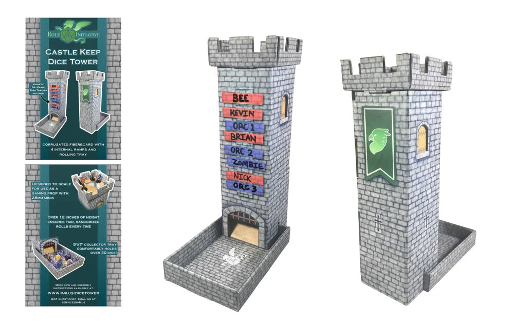 Castle Keep Dice Tower with Magnetic Dry-Erase Turn Tracker