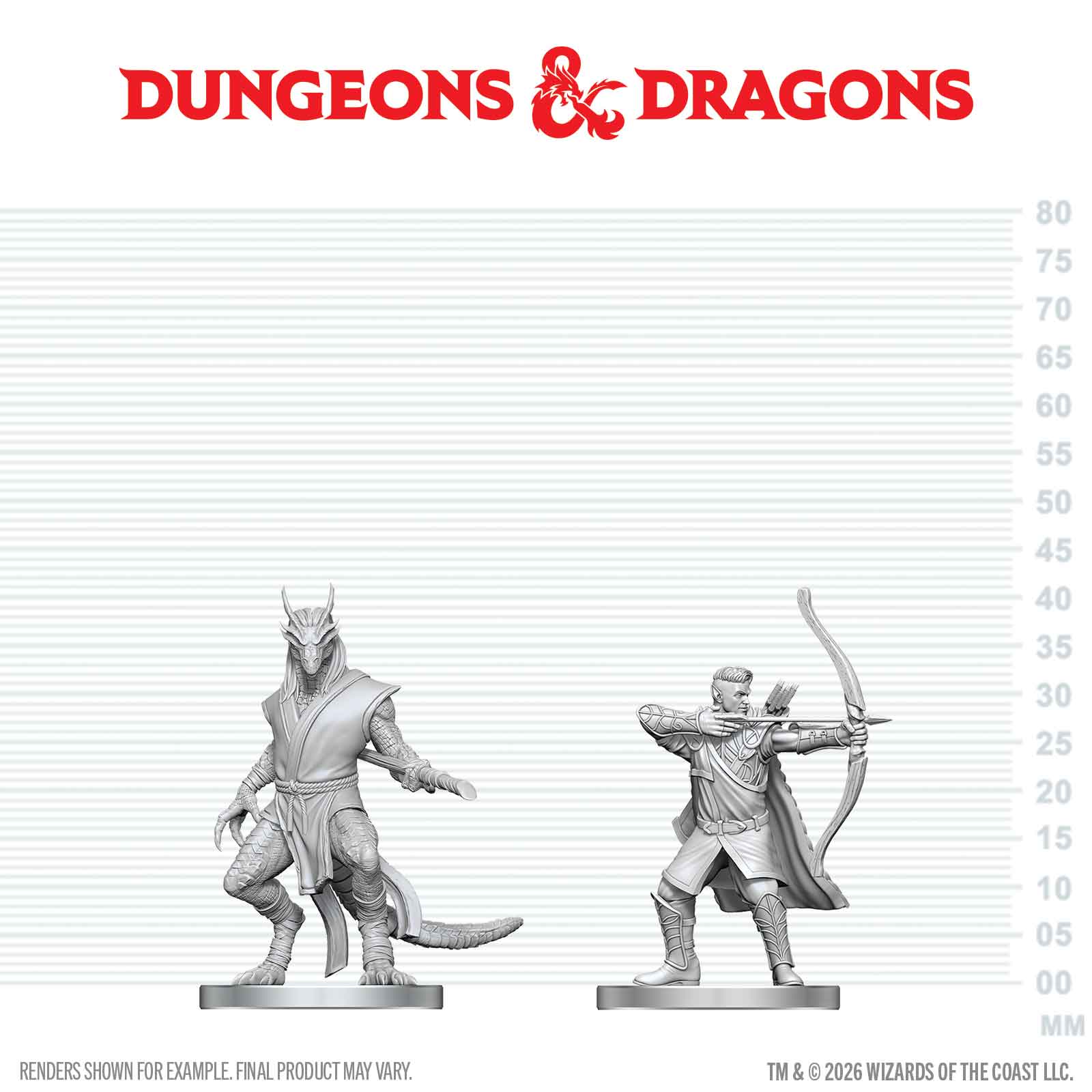 Two miniature figures on a scale with 'Dungeons & Dragons' logo above.