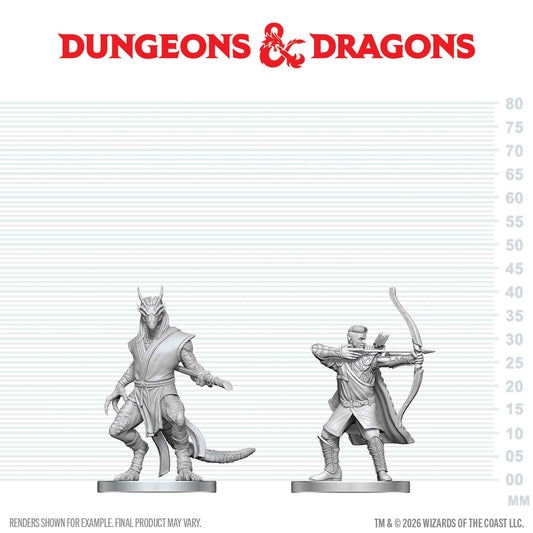 Two miniature figures on a scale with 'Dungeons & Dragons' logo above.