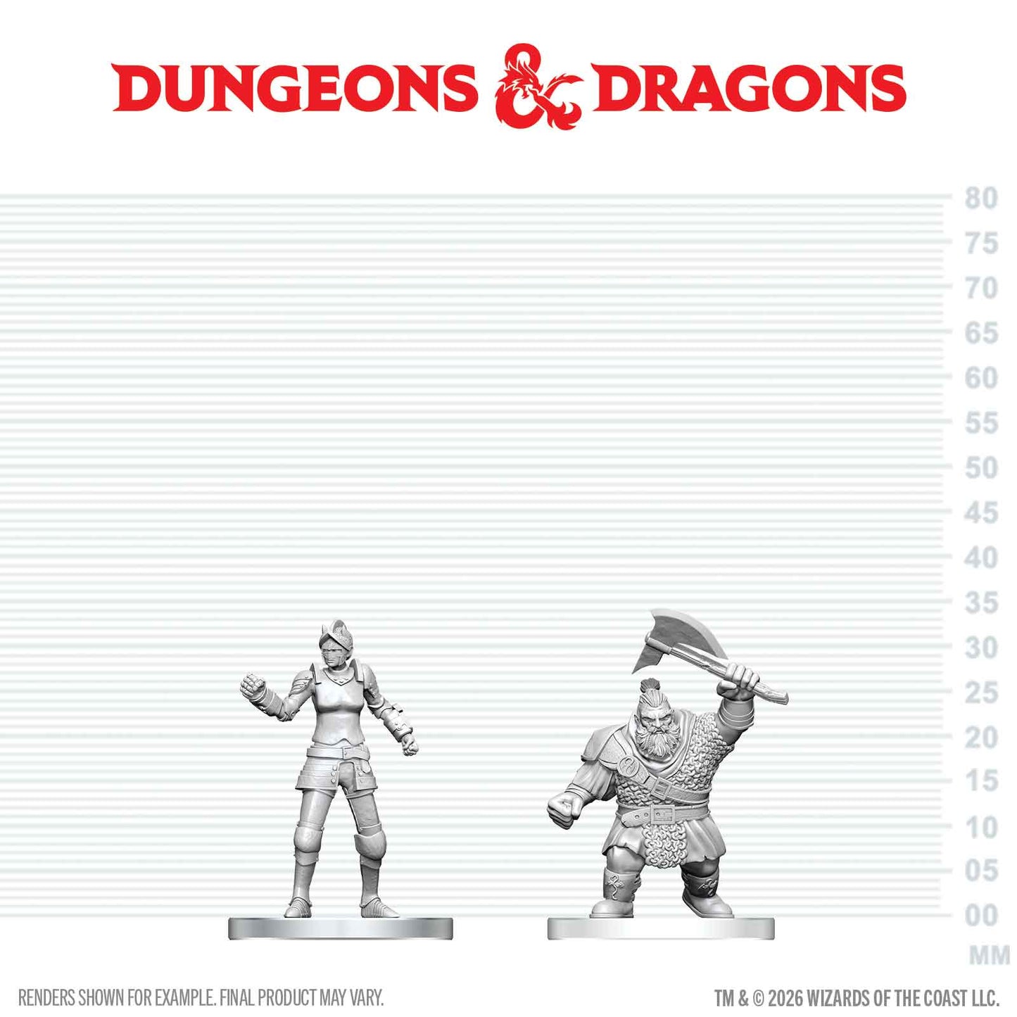 Two miniature figures on a scale with 'Dungeons & Dragons' logo above.