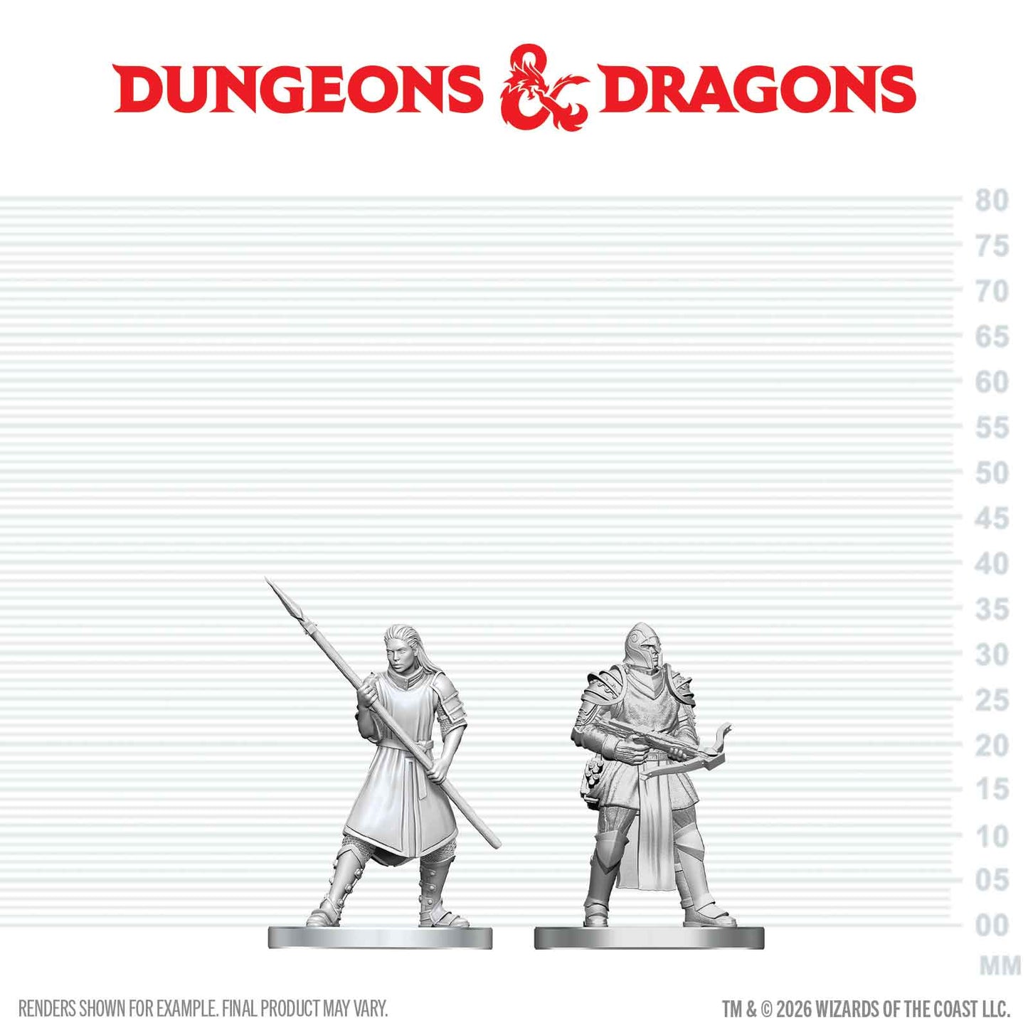 Two miniature figures on a scale with 'Dungeons & Dragons' logo above