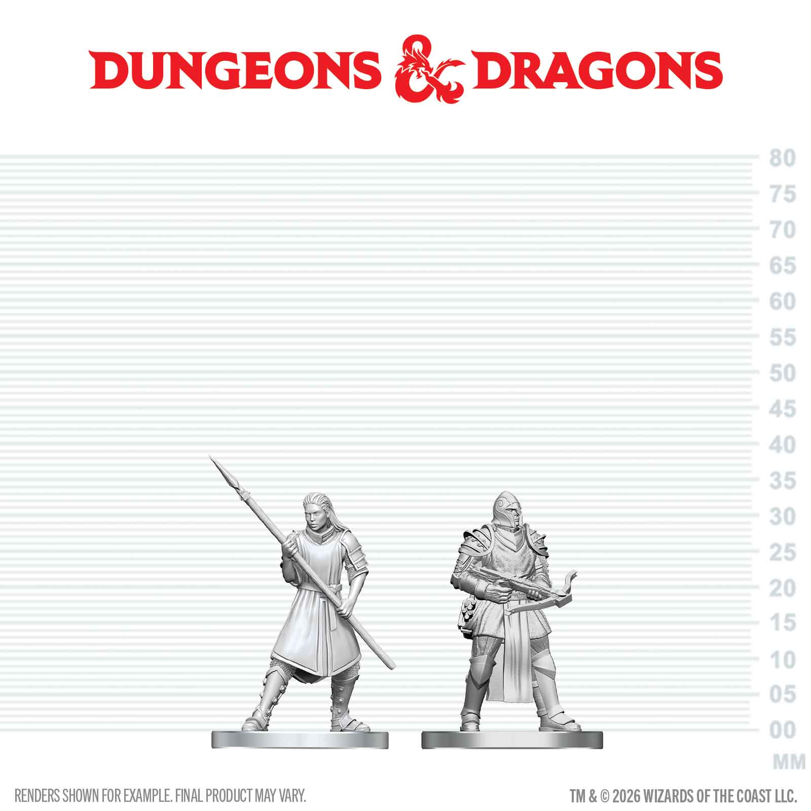 Two miniature figures on a scale with 'Dungeons & Dragons' logo above