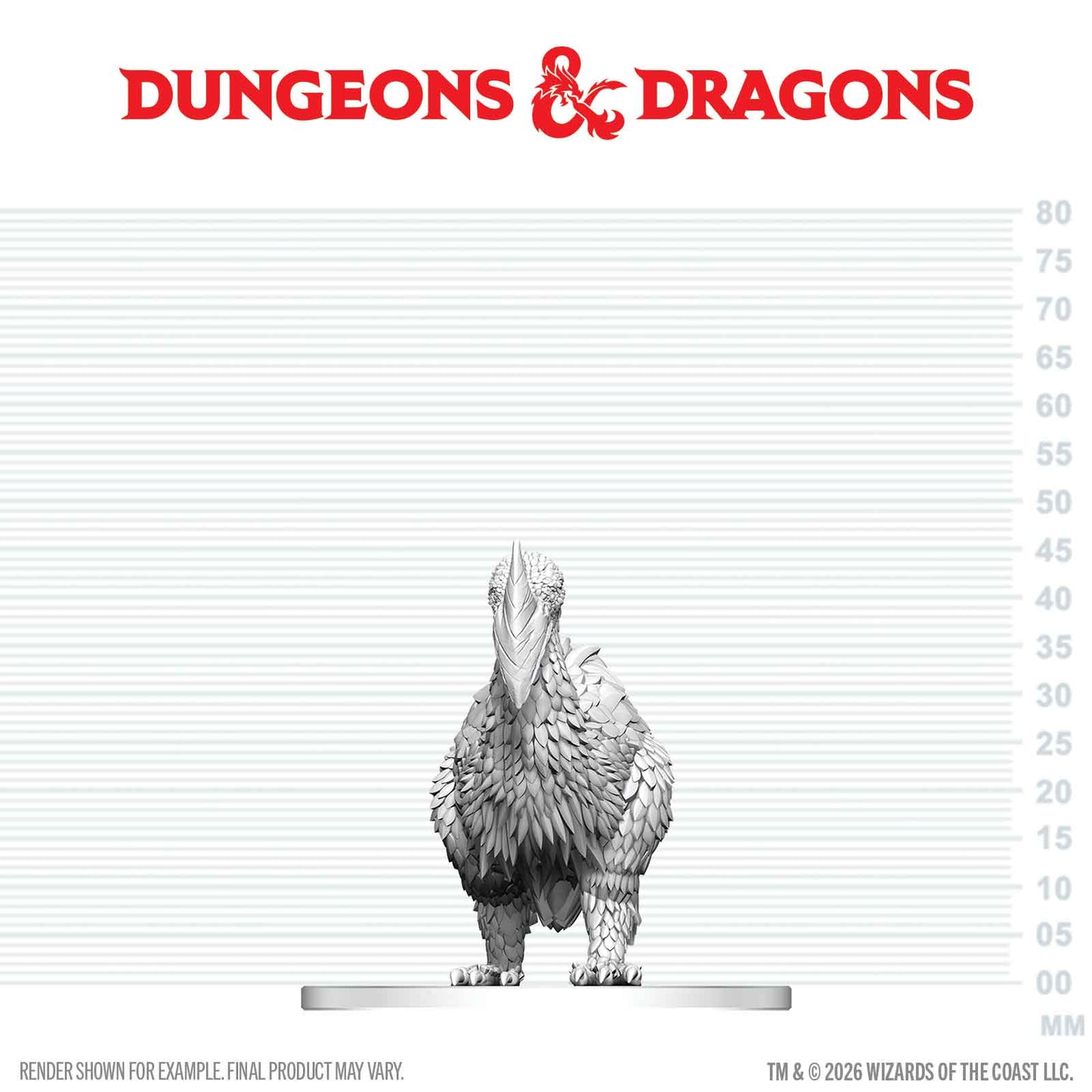 Dungeons & Dragons logo with a large bird model on a measurement scale