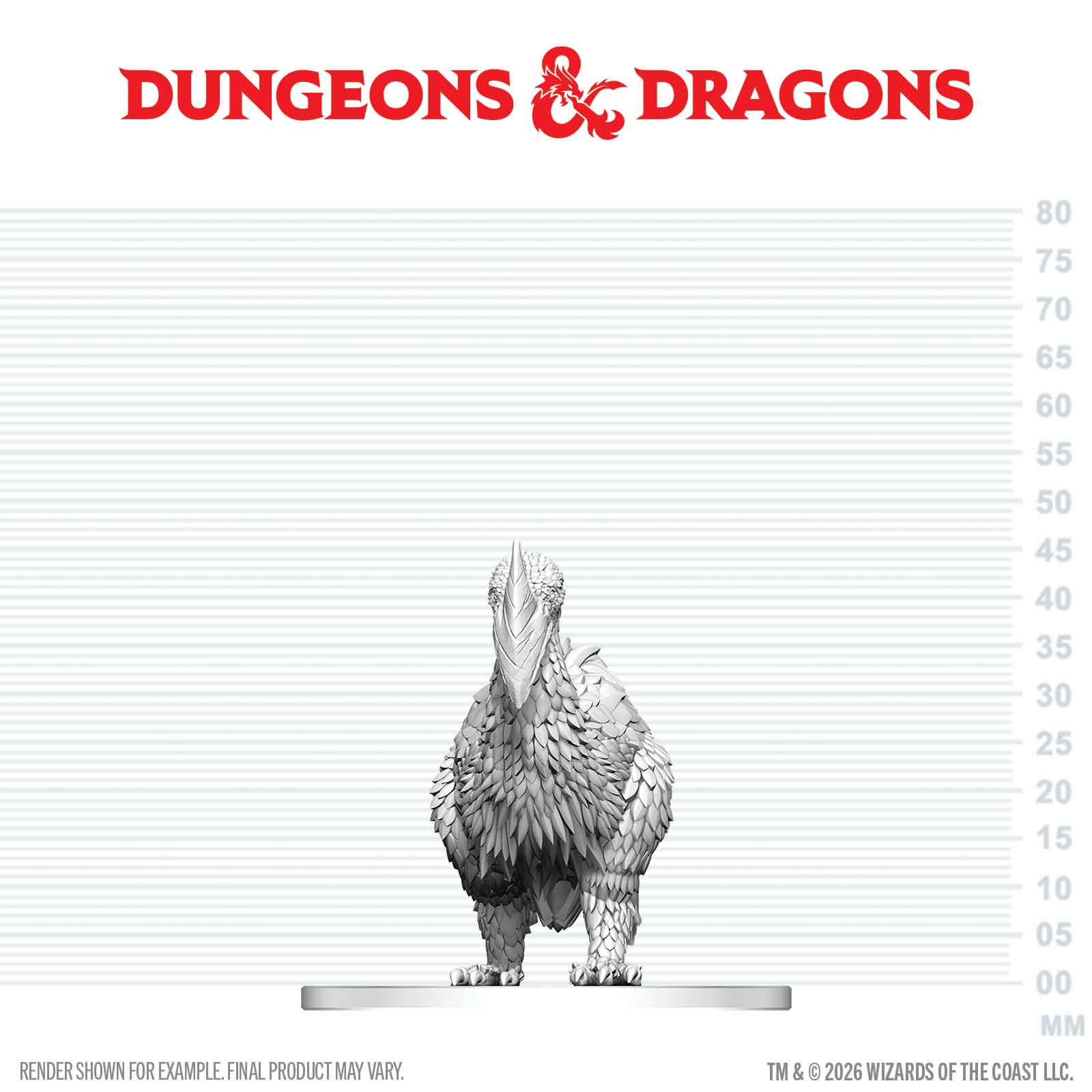 Dungeons & Dragons logo with a large bird model on a measurement scale