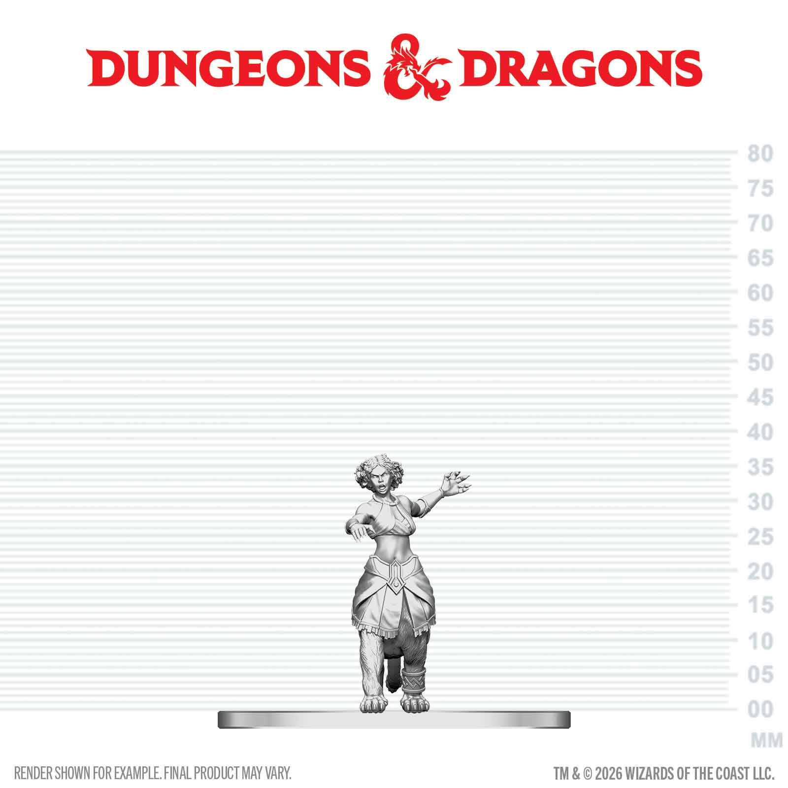 Dungeons & Dragons figurine on a measurement scale with the brand name at the top.