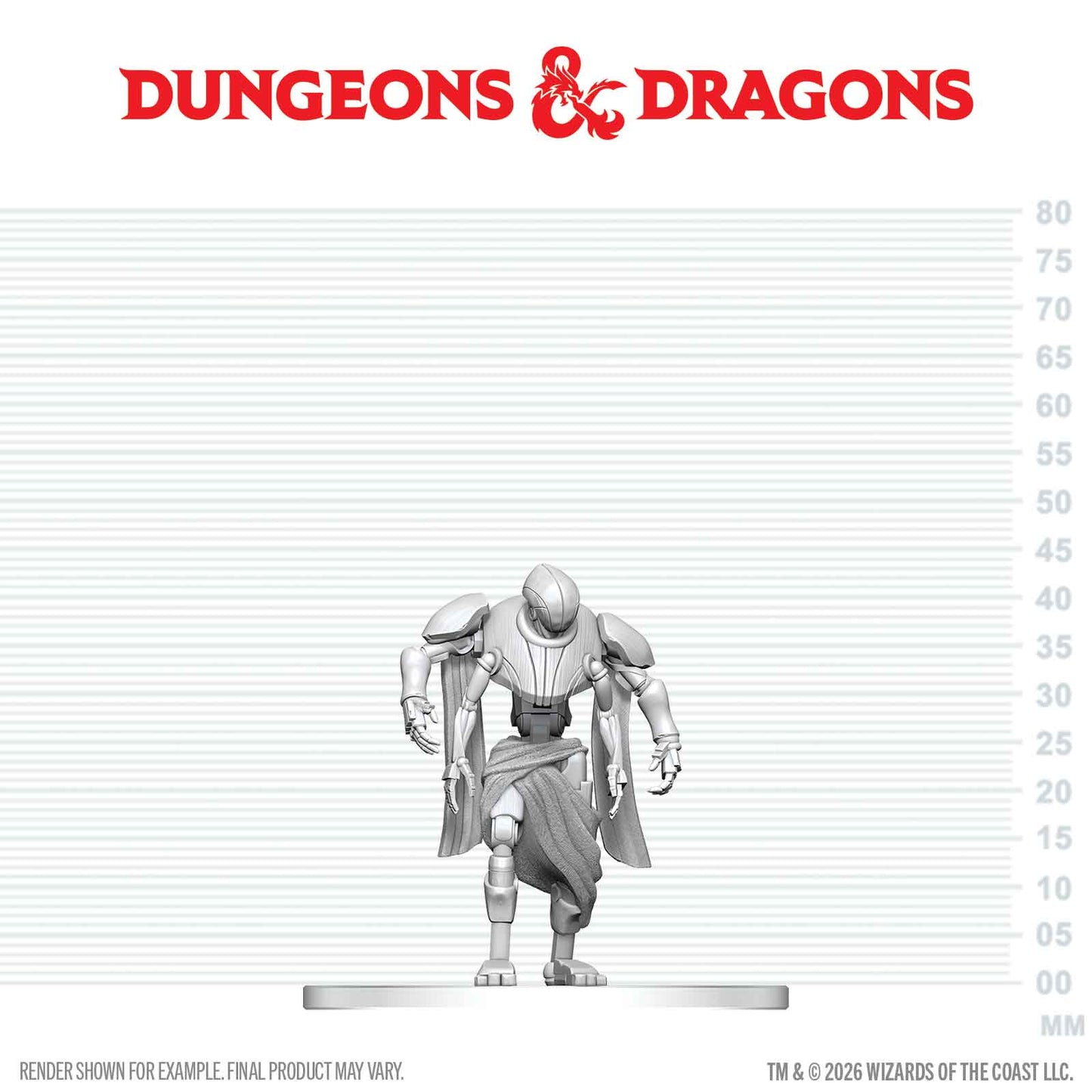 Gray miniature figure on a measurement scale with 'Dungeons & Dragons' logo above