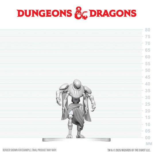 Gray miniature figure on a measurement scale with 'Dungeons & Dragons' logo above
