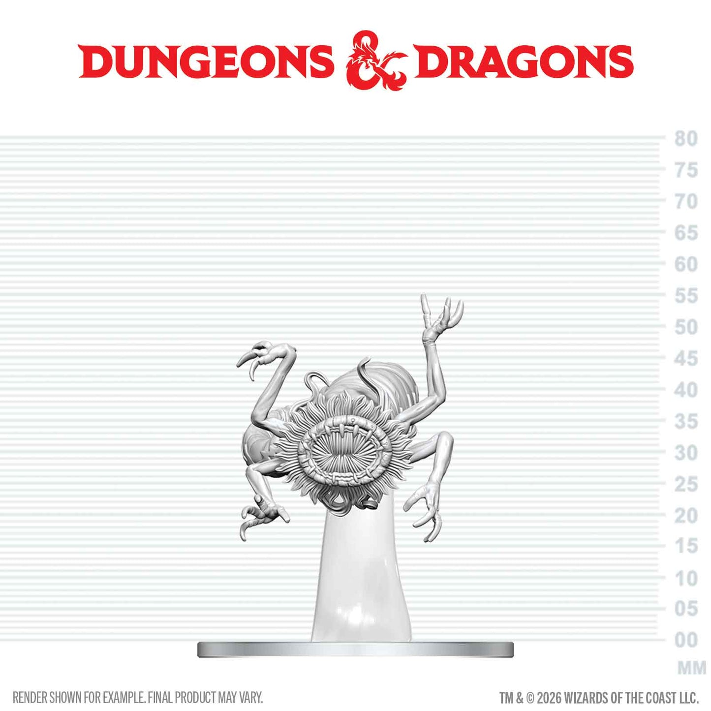 Dungeons & Dragons mini figurine on a measurement scale with brand logo.