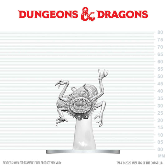 Dungeons & Dragons mini figurine on a measurement scale with brand logo.