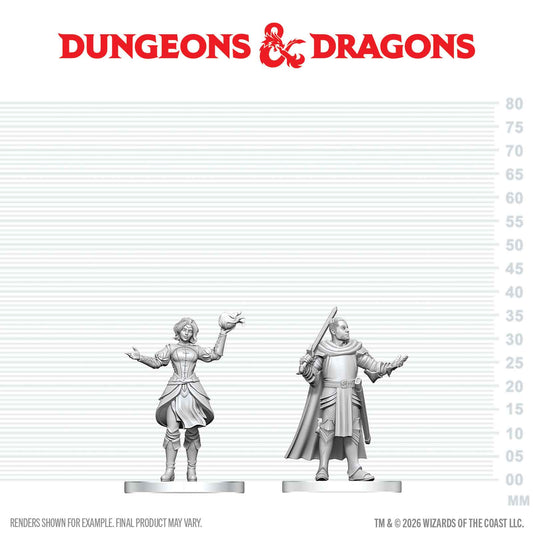 Two miniature figures on a measurement scale with 'Dungeons & Dragons' logo above.