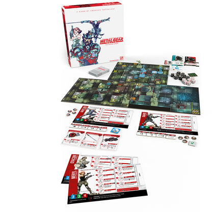 Metal Gear board game set with components on a white background