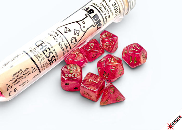 Lab Dice 10: Shimmer Ignis/gold Polyhedral 7-Dice Set (with bonus die)