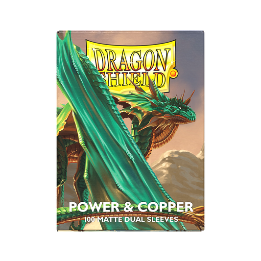 Card game sleeve packaging with a green dragon illustration and 'Dragon Shield' branding.