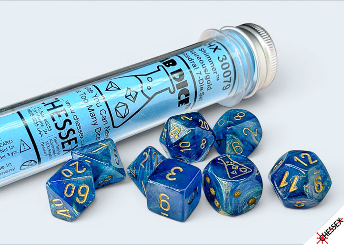Lab Dice 10: Shimmer Aqueous/gold Polyhedral 7-Dice Set (with bonus die)