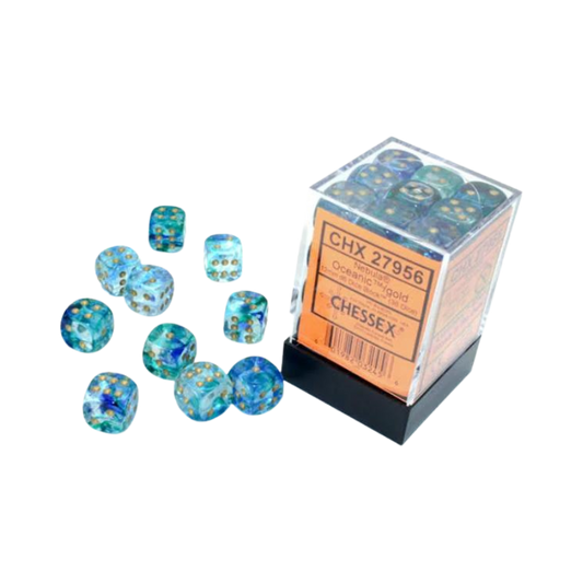 Nebula: 12mm d6 Oceanic/gold Luminary Dice Block (36 dice)